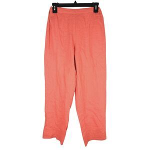 Amelline Women Pants Coral Color Size S Ankle Elastic Waist 100% Linen